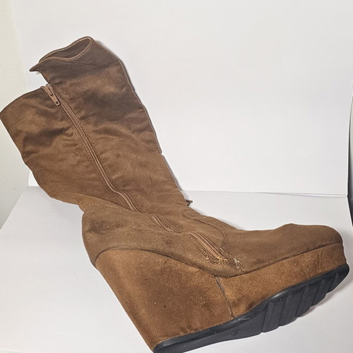Platform suede boots with fringes used, size 40, beige brown