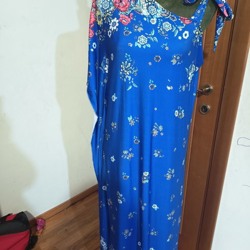 Summer dress long, new, Greek made, blue multicolor