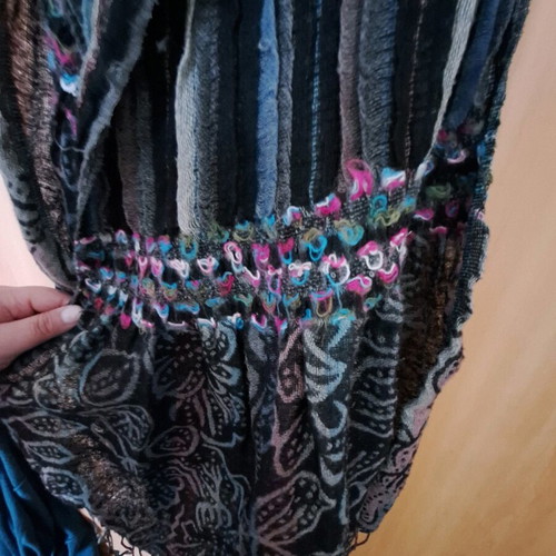 Knitted thin scarf new black with patterns and details