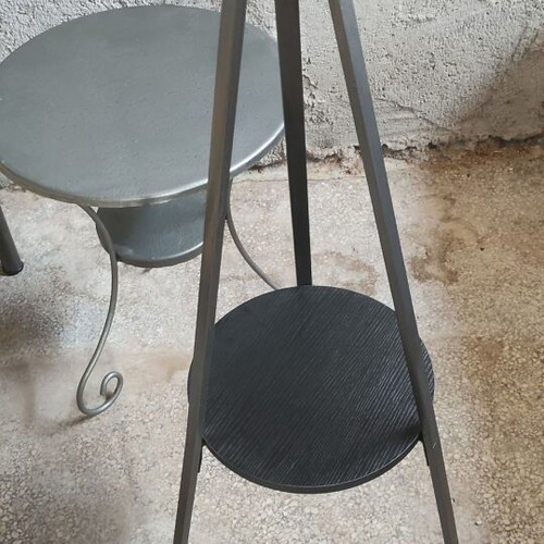 Metal double bed, nightstand and coat rack set like new
