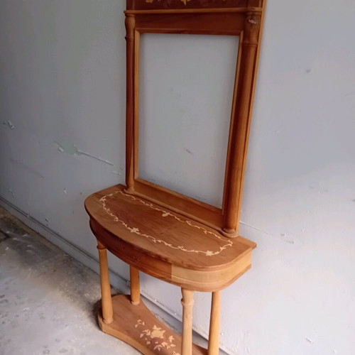 Console and mirror set new, handmade solid Greek walnut