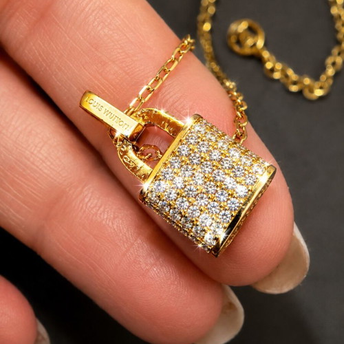 Louis Vuitton Monogram World Tour Padlock Necklace with Strass, Gold Tone