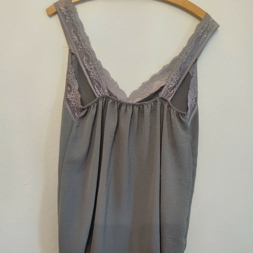 Women's khaki top blouse with lace straps and ruched back