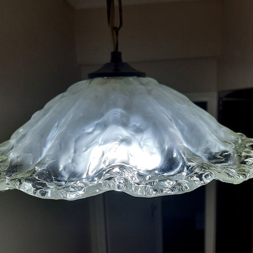Murano Ice Glass Vintage Ceiling Light 38cm Mazzega 1970s