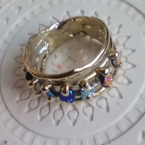 925 silver ring with multicolor dichroic glass, handmade, size 57