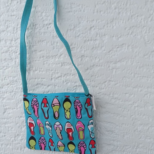 Children's shoulder bag used, blue with multicolor patterns