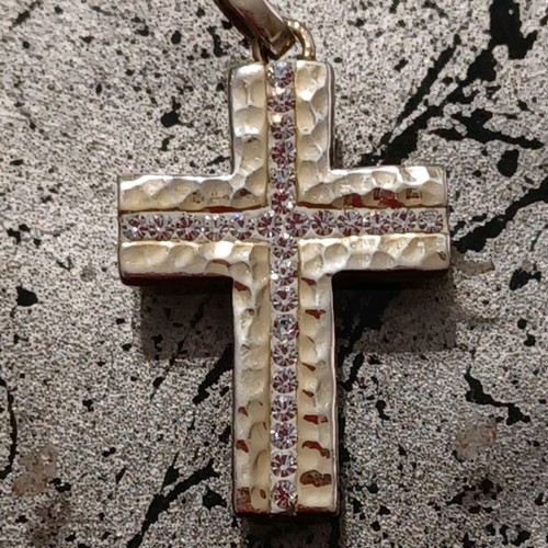Silver cross gold plated with zircon, 3.5 cm
