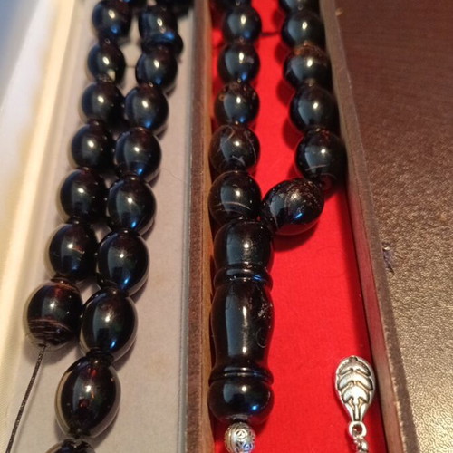 Worry beads handmade from black coral with silver Arabic tassel new