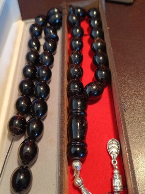 Worry beads handmade from black coral with silver Arabic tassel new