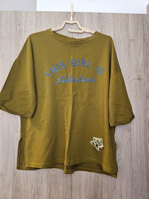 Stradivarius blouse used, short-sleeve, size Medium, khaki