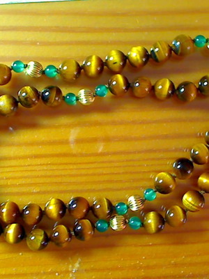 Tiger Eye Necklace with Green Agate and Gold Beads