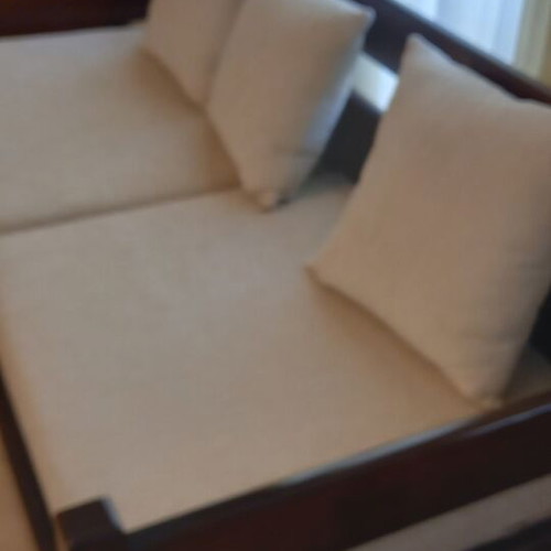 Three-seater traditional sofa with amboura wood, like new, 2x0.87m