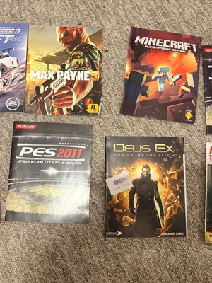 PS3 manuals like new for Uncharted, Need for Speed, Max Payne 3, PES 2011, Deus Ex, Minecraft