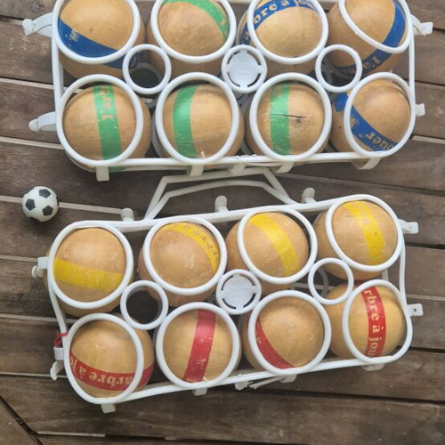 Vintage σετ ξύλινες μπάλες Bocce / Pétanque μεταχειρισμένο, 12 τμχ