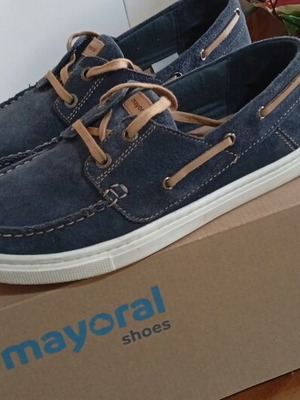 Mayoral leather moccasin shoes, blue and brown, size 37
