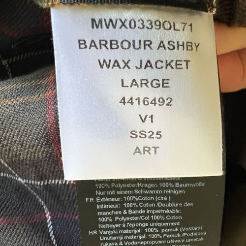Barbour Men's Ashby Wax Jacket Dark Olive Size L like new