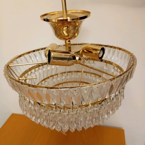 Crystal gold ceiling light fixture with 3 E14 bulb sockets