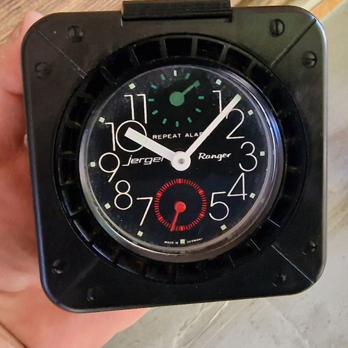 Jerger Ranger Wind Up Alarm Clock Black Analog Portable 4" like new