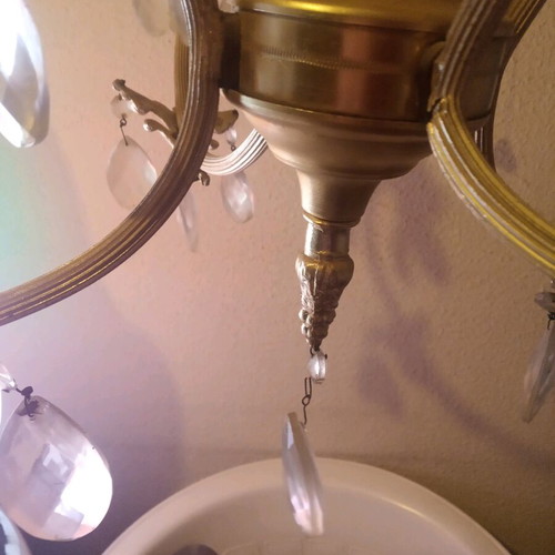 Vintage ceiling light with 4 candles and crystals used