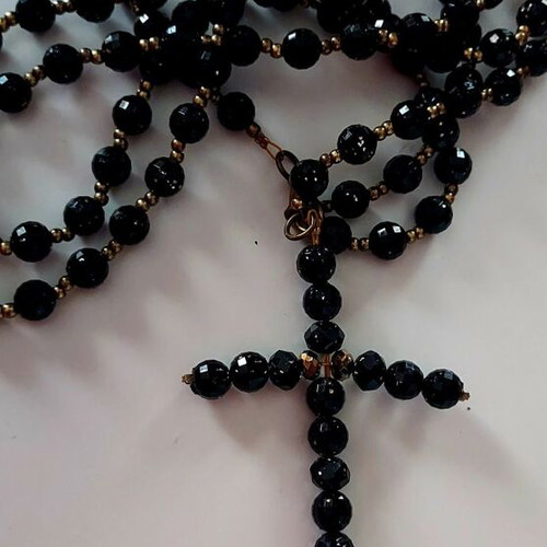 Rosary with black glossy beads like new