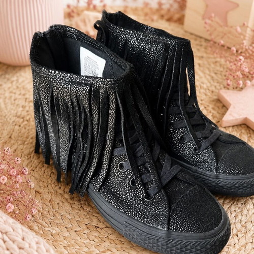 Converse All Star boots size 37 like new, black with fringes