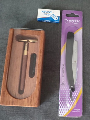 Vintage shaving set 90s with wooden case and Solingen shavette