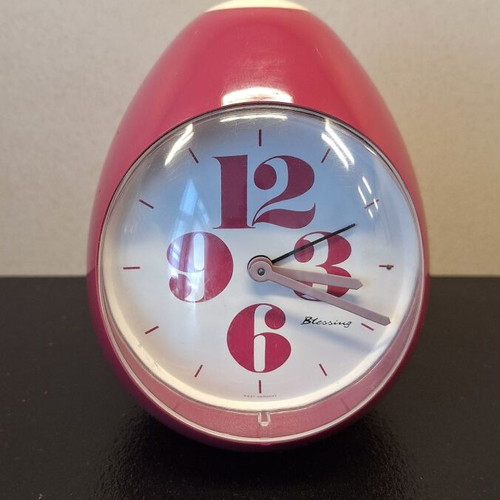 Blessing vintage 1970s pink egg-shaped alarm clock, West Germany