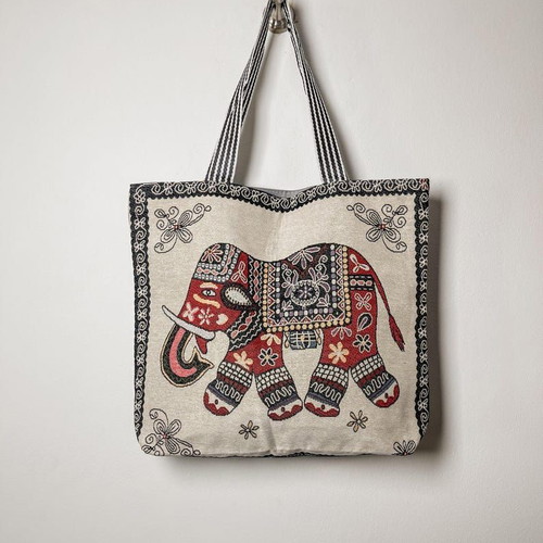 Fabric tote bag with elephant design, handmade, new