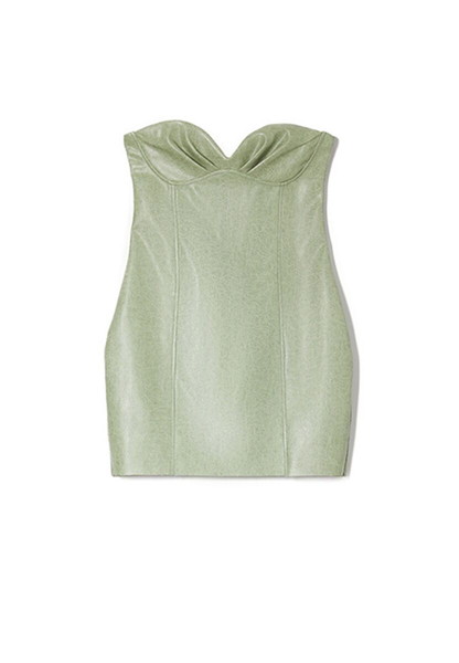 Faux Leather Strapless Mint Dress Milkwhite