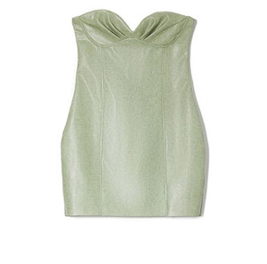 Faux Leather Strapless Mint Dress Milkwhite