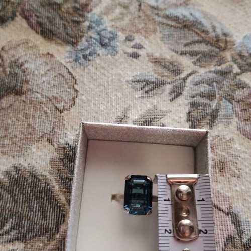Silver ring with large blue crystal, like new
