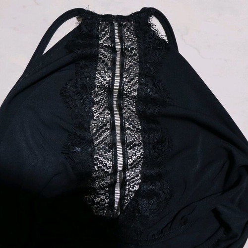 Dark blue short top with lace back used, size M