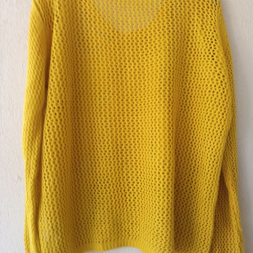 Janina women's yellow openwork pullover sweater, size L