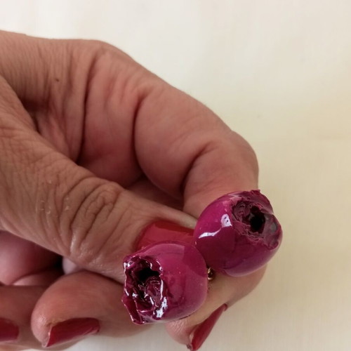 Romantic hanging earrings with fuchsia rose buds new