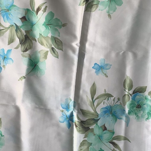 Satin fabric with floral pattern turquoise and emerald, new, 1.5m x 1m