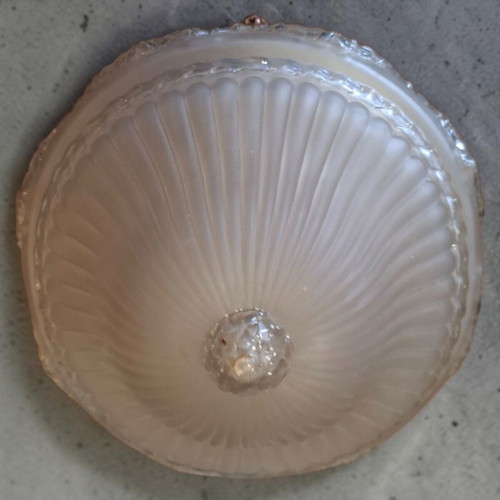 Ceiling light like new with brass base and satin glass