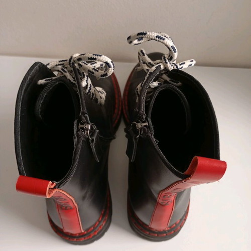 Bibi Lou leather women's ankle boots used, size 39/39.5, black/red