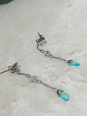 Silver earrings with white and turquoise stones used