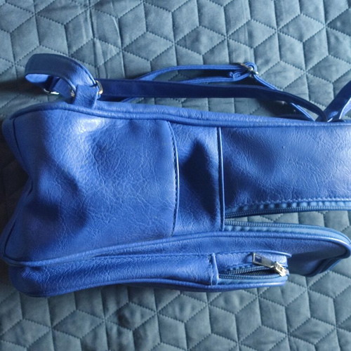 Blue women's backpack like new, PU leather with embossed texture