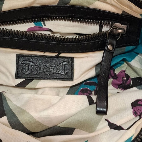 Vintage Diesel black leather clutch bag used, sporty design