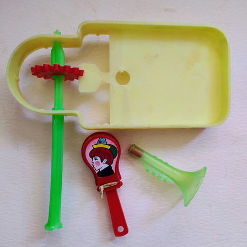 Vintage plastic clapper toy "Remi" Lucky cap, rattle and whistle