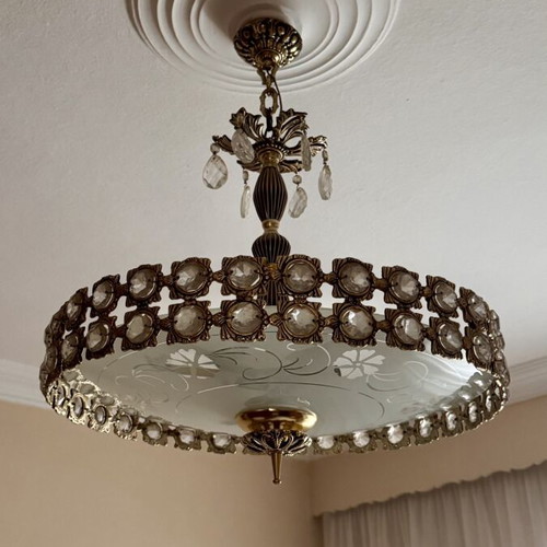 Vintage ceiling light satin glass floral decoration like new