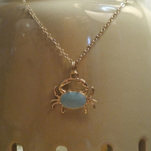 Crab necklace with turquoise enamel new