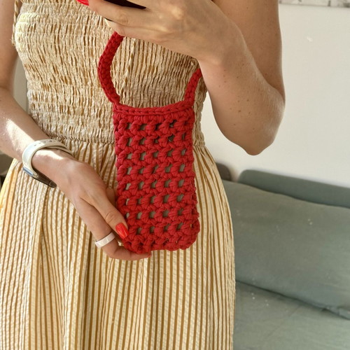 Handmade Crochet Crossbody Phone Pouch, New, Red