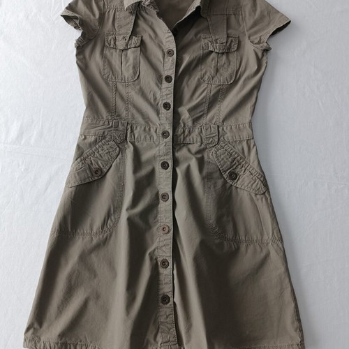 Khaki Safari Dress Cotton Gabardine Lussile Size S like new