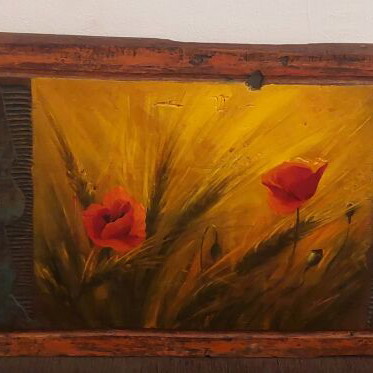 Artwork painted on old wooden shutter like new