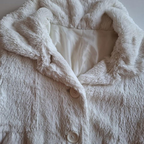 White fluffy coat with 3/4 sleeve, used, size L