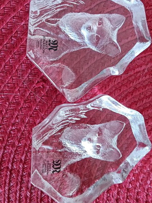 Mats Jonasson Baby Fox crystal sculpture set of 2, new