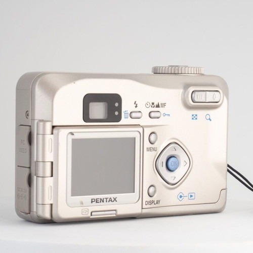 Pentax Optio 330GS 3.2MP vintage digital camera used with flip-up screen