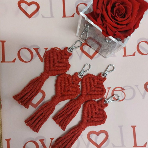 Handmade macrame heart keychain red new